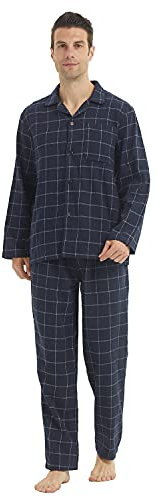 LANBAOSI Pyjama Homme Hiver Chaud Flanelle Ensembles de Pyjamas à Carreaux Classique Deux pièces Long Vêtements de Nuit avec Poche