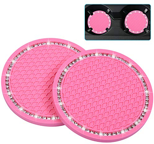 Wisdompro Auto Untersetzer 2 Stück, rutschfest Universelles Auto Zubehör Innenraum, Getränkehalter Auto Einsatz Untersetzer (7 cm Durchmesser, Rosa)