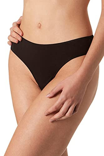 Yenita Bambus Damen Unterwäsche, String Tanga mit Spitze hinten, Schwarz, Gr. S