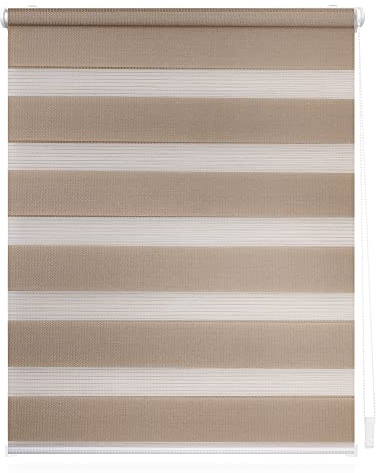 Lichtblick Doppelrollo Blickdicht ohne Bohren Taupe 50 cm x 150 cm (B X L) | Duo Rollo, Rollos für Fenster ohne Bohren, Doppelrollo Klemmfix ohne Bohren, Streifen, Klemmträger-Montage, Sichtschutz