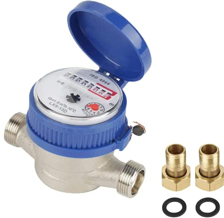 Wasserzähler,15mm 1/2 Zoll Kaltwasserzähler Durchfluss, Garten Wasserzähler Set mit Armaturen und Schutzhülle für Garten und Haushalt