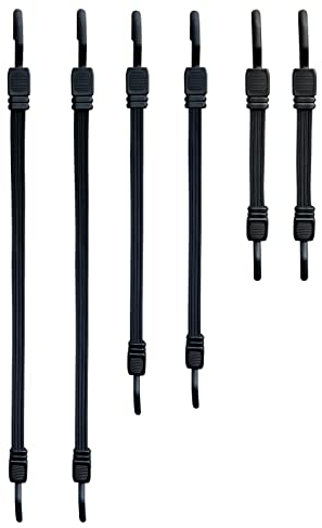 Set di 6 elastici piatti con ganci girevoli – Cinghie di tensione corte per portabagagli, auto, moto e campeggio – Ganci in plastica antigraffio – 2×30/2×60/2×80 cm