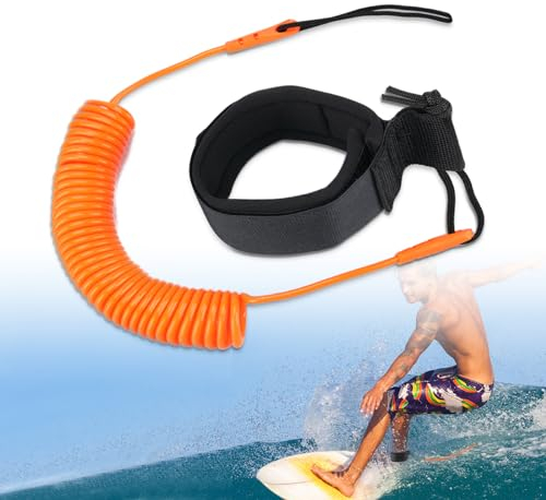 MAJOYLIFE 10 ft Surf Leash,Einziehbare SUP Surfboard Leash,Surfbrett Safety Sicherheitsfußseil for Stand Up Paddle Board (Orange)