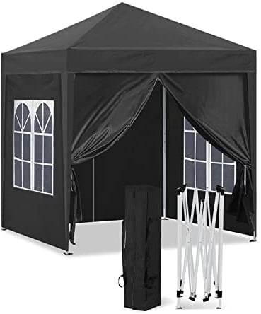 CLIPOP Tonnelle pop-up de jardin de 2 x 2 m avec 4 panneaux latéraux et sac de transport, barnum ultra robuste à montage instantané pour mariage, extérieur, camping, plage, noir