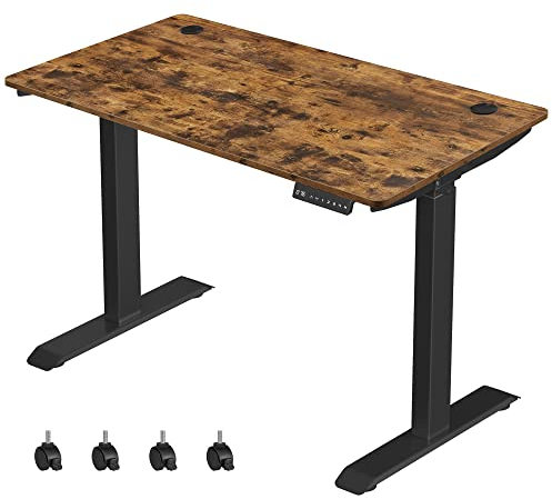 SONGMICS Höhenverstellbarer Schreibtisch elektrisch, 60 x 120 cm Tischoberfläche, Doppelmotor, stufenlos verstellbar, Memory-Funktion mit 4 Höhen, Auffahrschutz, vintagebraun-schwarz LSD201X01
