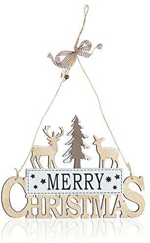 JaneYi Hängedeko Weihnachten Türschild mit Elch und Weihnachtsbaum Türhänger Holz Christbaumschmuck Holzschild Weihnachten Weihnachtsschild Merry Christmas Deko für Weihnachten Indoor Outdoor