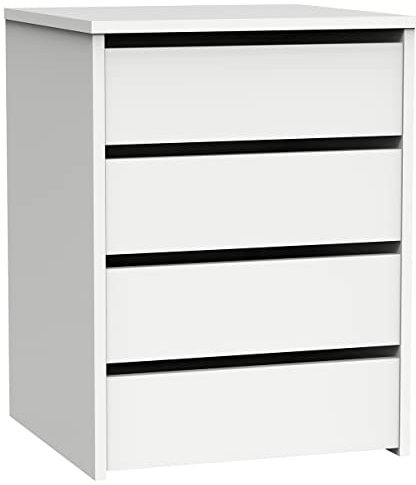 JUANIO Cajonera Cómoda con 4 Cajones, Armario Auxiliar con Acabado en Blanco Brillo, Dimensiones: 46 cm (Ancho) x 61 cm (Alto) x 45 cm (Fondo)