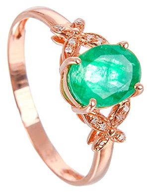 Lieson Verlobungsringe Damen, 750 Rotgold Ring Frauen Schmetterling Oval Smaragd Rosegold Partnerringe Trauringe mit Diamant Gr.48 (15.3)