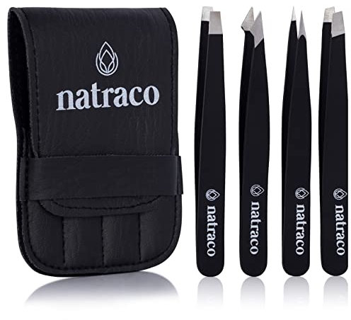 Set di pinzette professionali in acciaio inox, per sopracciglia, peli del viso, schegge, peli incarniti, etichette della pelle, punti neri e rimozione delle zecche, confezione da 4, nero