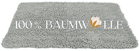QOENIQ Badematte 100% Baumwolle Badematte 120 x 70 cm Badvorleger Badteppich rutschfest (Grau)