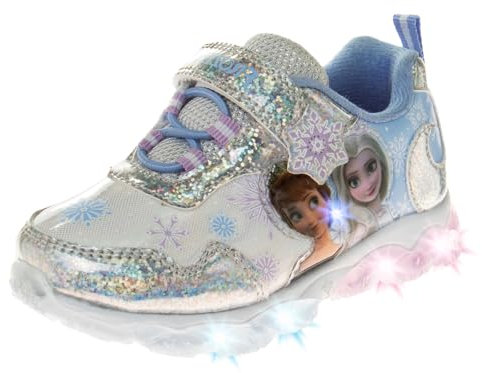 Disney Hook and Loop Frozen Girls' Running Shoes (Toddler/Little Kid), Size, Blue Silver, 9 Toddler