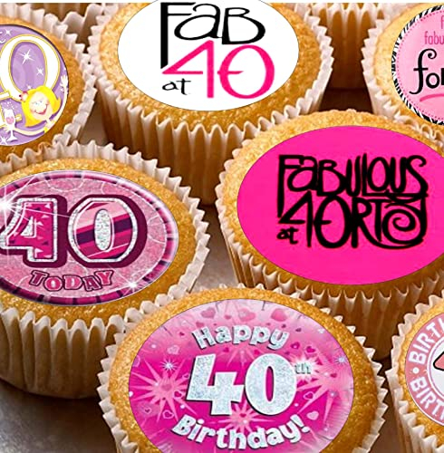 24 40th birthday edible Pre-Cut party decorations Wafer Paper Cupcake Topper Cake