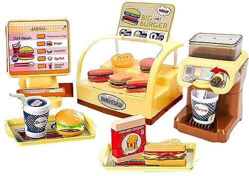 Sobebear 25pcs Burger Shop Playset for Kids with Hamburger, Cashier Machine, Sound, Soft Drink, Pretend Fast Food Restaurant, Educational Role Play Toy with Food Accessories for Toddlers Ages 3+