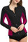 LilyCat Camiseta de protección contra erupciones para mujer, manga larga con cremallera frontal, protección solar UV, camisa de natación para mujer, traje de baño, Negro Fucsia, XX-Large