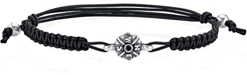 gioiellitaly Bracciale uomo nautico laccetto regolabile nero centrale rosa dei venti portafortuna in argento 925 pietra nera