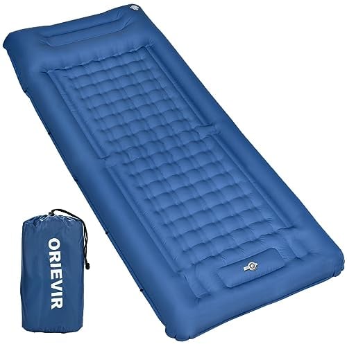 ORIEVIR Isomatte Camping, 12CM Verdicktes Aufblasbare Matratze mit Kissen und Fußpumpe,72cm Breiter Ultraleichte Luftmatratze Schlafmatten für Wandern Reisen,Dick Outdoor Isomatte Strand Zelt Trekking