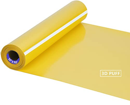 RENLITONG 3D Puff HTV Matte Heat Transfer Vinyl Roll 12 x 10ft Iron on Vinyl for Heat Press T Shirt for All Cutter Machine Heat Vinyl Design (10 ft, 3D Puff Yellow)