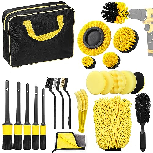 Withosent Kit Limpieza Coche, 23 Piezas Cepillo Limpieza Coche Kit Limpieza Coche Interior, Kit de Limpieza Coche Kit Detailing Coche, Cepillo Llantas Coche, Esponja Pulir Coche