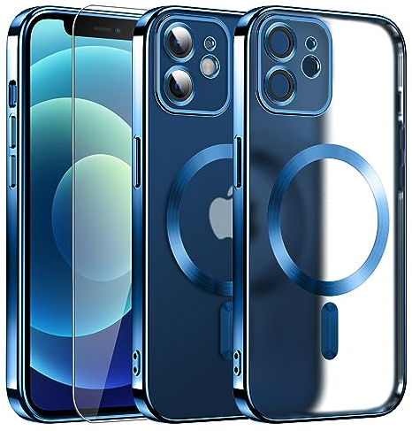 DOSNTO Matt für iPhone 12 Mini Hülle, [Kompatibel mit MagSafe] [mit Kameraschutz], Magnetische Handyhülle aus Silikon,Niemals Gelb Case Dünn Original Aussehen Schutzhülle für Frauen Mann, Blau