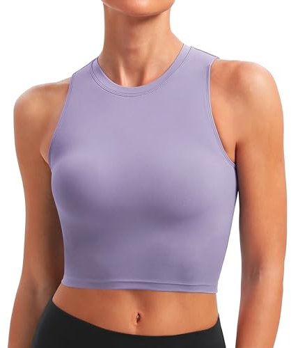 BAYDI Nudi Sport BH Damen ohne Buegel Bustier Abnehmbare Gepolsterte Crop-Tops Hochgeschlossenes Tanktop Yoga Fitness Soft Bra Lila
