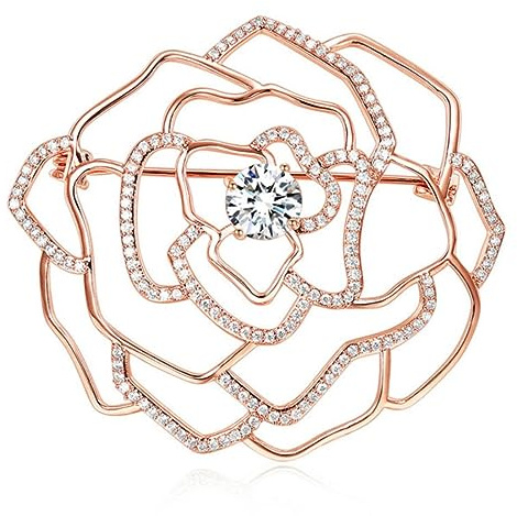 YAHOYA Rose Gold Color Flower Brooches Vintage Suit Pins Crystal Cubic Zirconia Brooches Women Luxury Jewelry Accessories