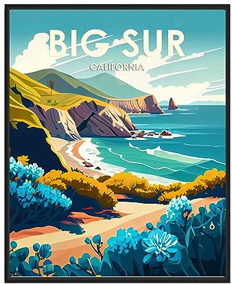 Big Sur Poster-Kunstdruck, Kalifornien, Retro, Stadt, Berg und See, Landschafts-Kunstwerk, Wandkunst, Poster, Vintage-Dekor, Landschaftsbild für Schlafzimmer, Büro, Heimdekoration (27,9 x 35,6 cm