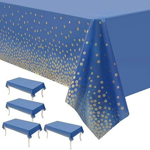 EULAPGOE 4-stück Einweg Tischdecke, Rechteckig, 137 x 274 cm, Kunststoff, Wasserabweisend, Blau, Polka Dot Muster, Geeignet für Geburtstag, Party, Picknick, Abschlussfeier