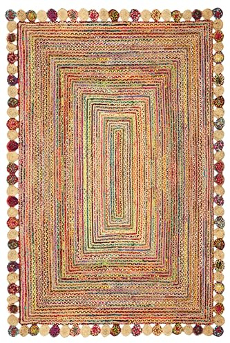 Rechteckiger Teppich – 1,2 x 1,8 m, mehrfarbig, Cape Code Chindi, Baumwolle, Jute-Teppich, geometrischer Kelim-Teppich, für drinnen und draußen, Teppich, Flachgewebe, Teppiche für Schlafzimmer