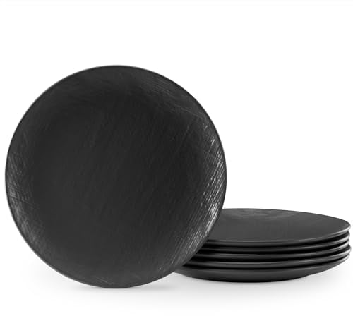 Navaris Platos Llanos Negros - 6x Juego de Platos de Ceramica de 27 cm - Set Platos Llano Sueltos x6 - Apto para Microondas Lavavajillas y Horno - 6x Platos Vajilla Negro Carbón