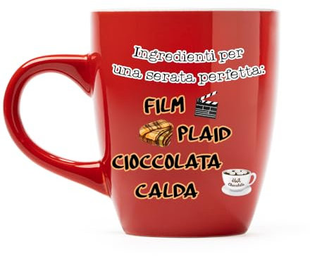 Ingredienti per una Serata Perfetta Tazza Mug in Ceramica Rossa Natalizia Personalizzata Idea Regalo Festa Colazione Natale Decorazioni Natalizie Divertente Cioccolata The Latte Caffè Tisana