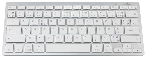 Bluestork - Clavier sans Fil Bluetooth pour PC, Compatible avec Windows 11,10, 8, et Mac OS - Mini Clavier PC/Mac Français AZERTY, Compact, Ultra Mince, Léger, Silencieux - Nouveau 2024 (Blanc)