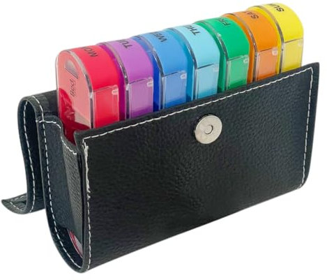 BOJIUSARL Pilulier Semainier 4 fois par jour,Grand semainier de 7 jours avec étui en cuir PU pour les médicaments, Médicaments, Vitamine, Suppléments d'huile de poisson