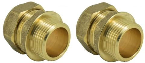 hep® 22mm Compression by 3/4 BSP Brass Male Iron Coupler Straight Adaptors 22mm x 3/4 (Pack of 2)