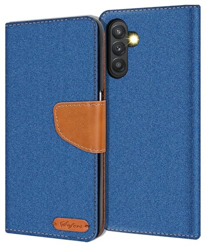 CoolGadget Klapphülle für Samsung Galaxy A04s/A13 5G mit Kartenfach Blau | Handytasche im Stoff Design, Standfunktion, Magnetverschluss, Wallet Case mit Fach für Karten und Geld