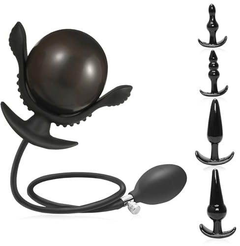 AMZII 5er Analplugs Set,Aufblasbar Anal Plug Analkugeln Analkette (A) | Neu Buttplug mit Pumpe & 4 Analplug für Männer Frauen Anfänger,Anal Dildo SM Anal Spreizer, Anal Beads Sex Spielzeug Beide