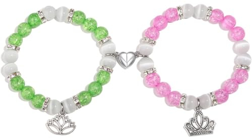 SIXDUTON 2 Stück Armband Kitty Spider Magnetische Matching Pärchen Armbänder, Fernbeziehung Armbänder für Paare und Beste Freunde, Geschenk für Valentinstag Jubiläumstag (Phönixkrone & Krone)