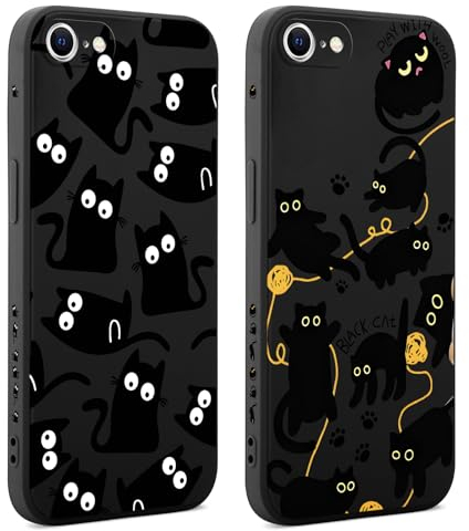 Coiwxmoi 2 Stück Hülle für iPhone 8/7/SE 2022/SE 2020 4,7'', Aesthetic Muster Design Mädchen Frauen Handyhülle, Weich Silikon Motiv Stoßfest Case Kratzfeste Süßes Schutzhülle für iPhone 8, Katze 01