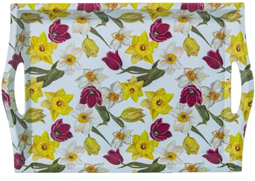 DRW Vassoio rettangolare con manici in melamina con fiori 31x44x5,2 cm
