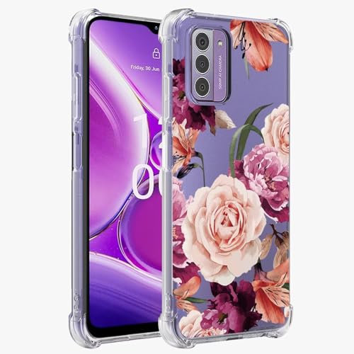 Sidande Case for Nokia G42 5G Case, Nokia G310 5G Case for Girls Women, Clear Floral Soft Flexible TPU Slim Phone Protective Case Cover for Nokia G42 5G Purple Flower