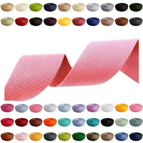 Gurtband 2m 5m 10m 50m, 50 Farben, Breite 10mm 15mm 20mm 25mm 30mm 40mm 50 mm Taschengurt Polypropylen Ideal für DIY-Projekte, Handarbeiten & Outdoor (513) Hellrosa, 25mm x 5m