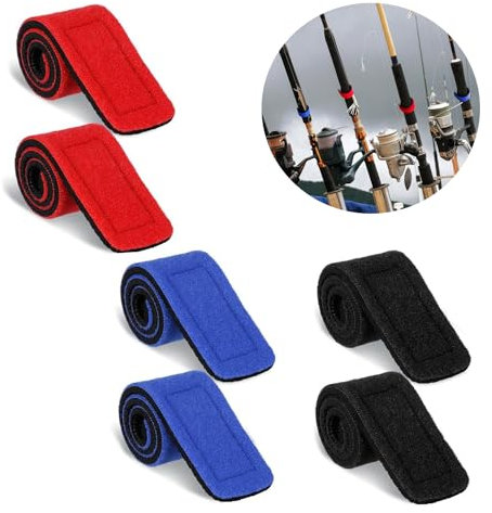 6 Pcs Fishing Rod Wrap Pole Straps Hook and Loop Fishing Rod Belts Ties Fishing Rod Belt Holders for Casting Rods Fishing Rod Ties Stretchy Fixing Strap for Fly Rod 3 Colors (2 Red, 2 Blue, 2 Black),