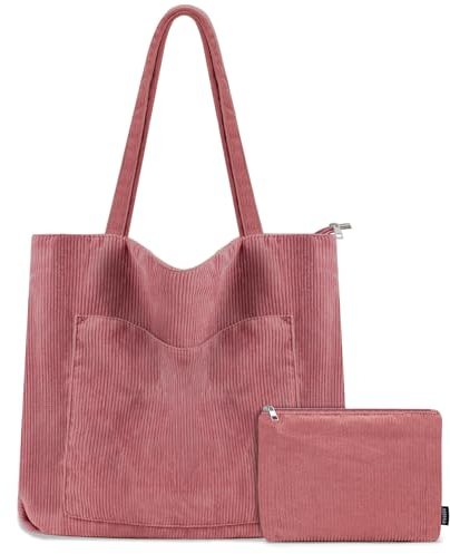 GASSDA Tote Bag Damen Cord Shopper Tasche Damen Groß Umhängetasche Handtasche Damen mit Kosmetiktaschen für Einkaufen Arbeiten Reisen und Schule