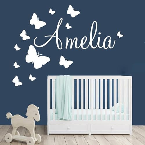 Nombre Personalizado Con Mariposas Etiqueta De La Pared Calcomanía De Vinilo Adhesivo A Medida, Guión Personalizado Nombre Personalizado Con Mariposas Etiqueta De La Pared, Calcomanía De Las Niñas(M)