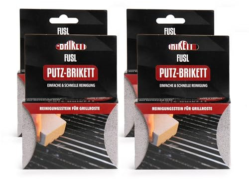 FUSL Putz-Brikett Reinigungsstein 4X – Effektive Reinigung für Grillrost aus Edelstahl, Gusseisen & Emaille – Umweltfreundlich aus recyceltem Glas – Bimsstein ohne Chemie, geruchslos & hautfreundlich