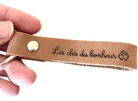 Porte clé véritable Cuir Personnalisé, gravé avec le texte de votre, belle qualité cuir crazy horse. Idée cadeau pour un ami, un collègue, une maman, la fête des pères...