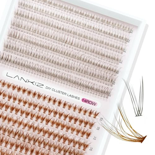 LANKIZ Cils Marron 3D 12D+20D - Kit Complet d'Extensions de Cils Clusters pour Volume Personnalisable, Parfait pour Débutants