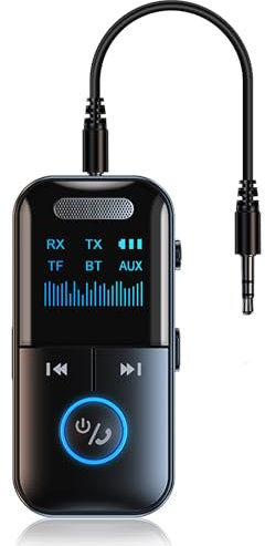 AUX Adaptador Bluetooth 5.4 Audio Receptor Transmisor 2 en 1 Jack 3.5 Emisor Low Latency Con Micrófono y TF Card Play Para TV, PC, Coche, Auriculares, Proyector, Teléfono Móvil, etc.