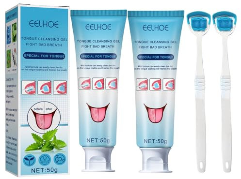 Zungenreiniger, Mundpflege, Zungenschaber, Zungenreinigungsgel kommt mit Bürste, Zungenreiniger für Erwachsene, geeignet für die Reinigung der Zunge von Männern und Frauen, 100 g