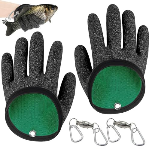 Celiodd 1 Paar Angelhandschuhe,Landehandschuh Hecht,Angelhandschuhe Raubfisch,wasserdichte Angelhandschuhe,mit 2 Magnetic Buckle Angelzubehör für Den Sicheren Umgang mit Hecht Zander Wels (Schwarz)