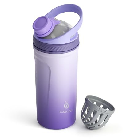 Ideus Shaker Trinkflasche 700ml (24oz)，Doppelwandig Edelstahl Sportflasche mit Mischkugel, Metall Eiweiß Flasche mit Mischkugel, BPA frei, auslaufsicher Schraubverschluss (Basisversion Violett)